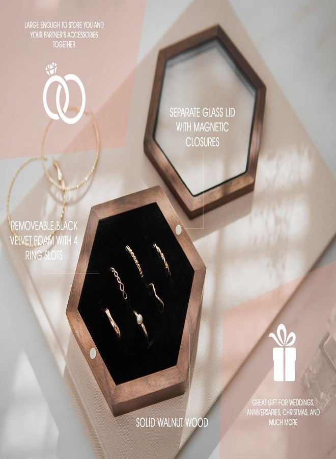 MUUJEE Wooden Hexagon Jewelry Box w/Magnetic Lid - 4.30 x 3.75 x 1.4 Rustic Classy for Jewelry Box Storage, Wedding Rings, Ceremony Ring Bearer - Image 3