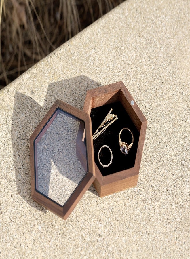 MUUJEE Wooden Hexagon Jewelry Box w/Magnetic Lid - 4.30 x 3.75 x 1.4 Rustic Classy for Jewelry Box Storage, Wedding Rings, Ceremony Ring Bearer - Image 4