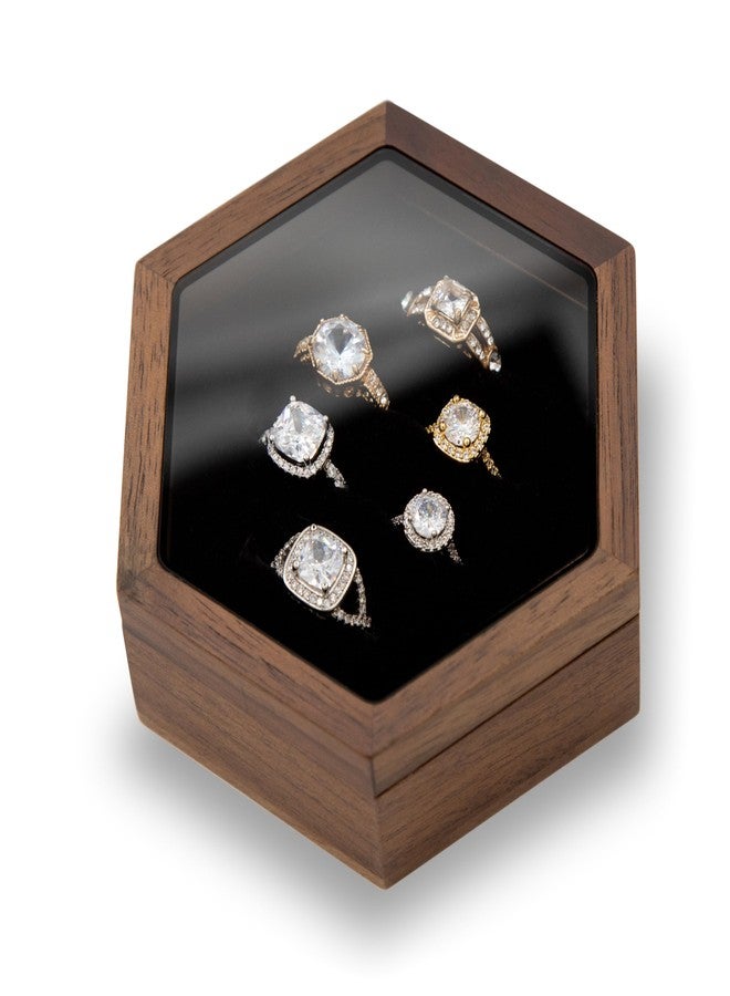 MUUJEE Wooden Hexagon Jewelry Box w/Magnetic Lid - 4.30 x 3.75 x 1.4 Rustic Classy for Jewelry Box Storage, Wedding Rings, Ceremony Ring Bearer - Image 1