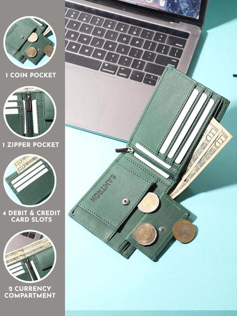 SAMTROH Vegan Leather Wallet for Men | Vintage Printed | Premium Vegan Leather Craftsmanship | 3 Card Slots I 2 Cash Compartments & Secret Slots | 1 CoinPocket (Deer, Green) - Image 3