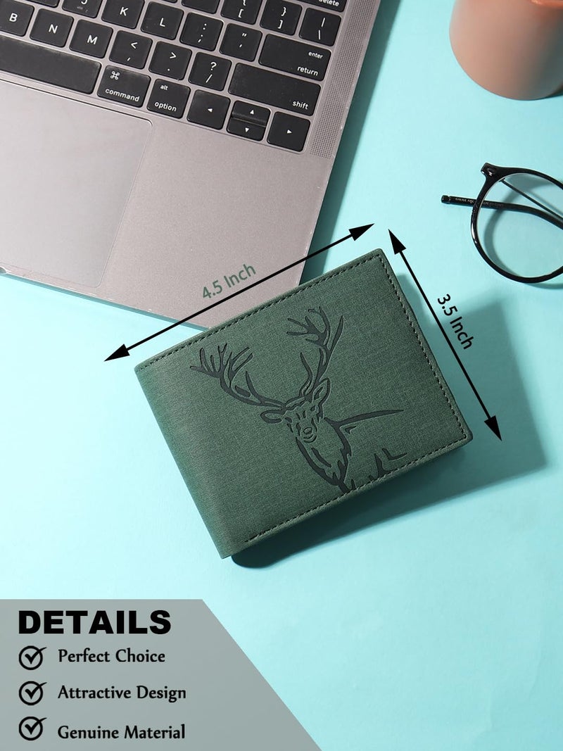 SAMTROH Vegan Leather Wallet for Men | Vintage Printed | Premium Vegan Leather Craftsmanship | 3 Card Slots I 2 Cash Compartments & Secret Slots | 1 CoinPocket (Deer, Green) - Image 4