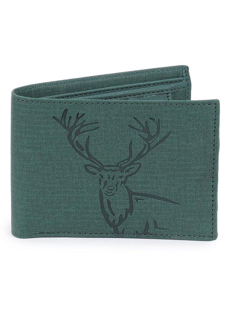 SAMTROH Vegan Leather Wallet for Men | Vintage Printed | Premium Vegan Leather Craftsmanship | 3 Card Slots I 2 Cash Compartments & Secret Slots | 1 CoinPocket (Deer, Green) - Image 1