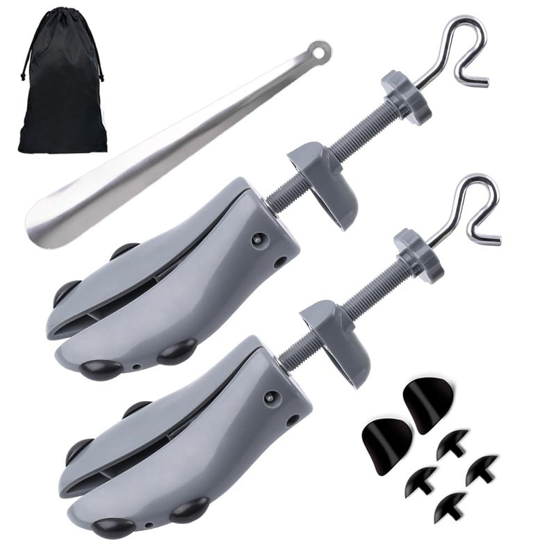 LANNEY Shoe Stretcher Unisex Pair of 4-way Adjustable Shoe Widener Expander to Stretch Length Width Height for Wide Feet, Tough Plastic Shoe Tree Shaper Bonus 12 Bunion Plugs