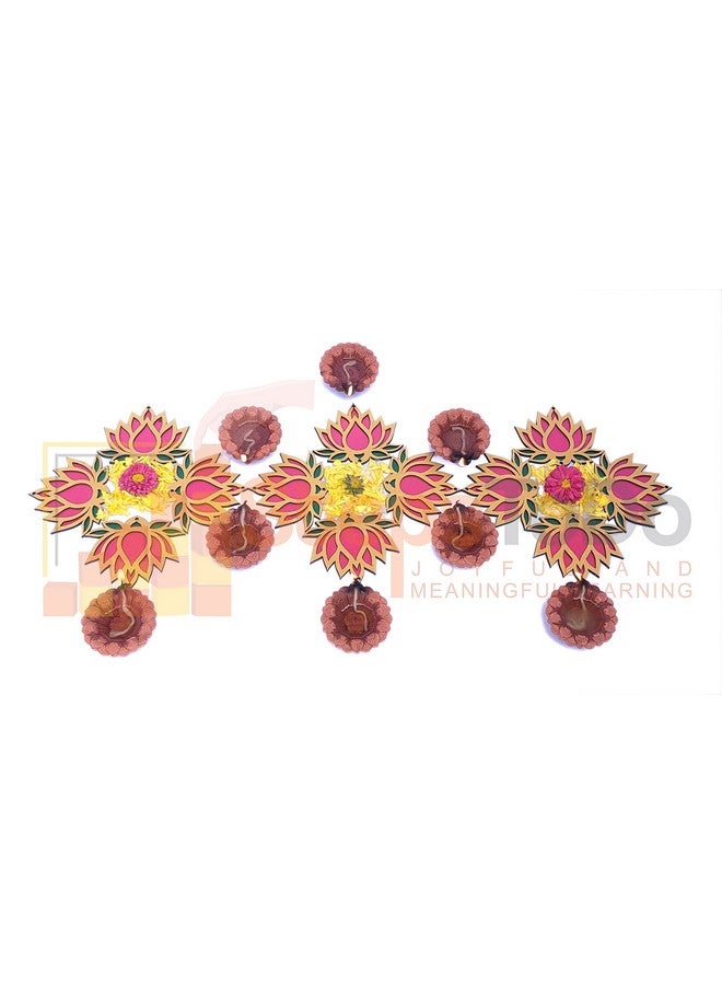 StepsToDo Lotus Flower Wooden Cutout. Set Of 12. Each Lotus In 3 Color Golden, Rose Pink And Green. Festive Diy Craft Material Kit. Decoration For Diwali, Dashera. For Pooja, Festival, Wedding Gift  - Image 5