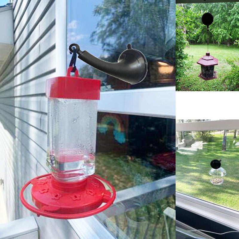 Pmsanzay Strong Window Suction Cups Hanger Hook for Bird Feeders and Wind Chimes, Pet Water Drinker Dispenser Cage, Bird House Feeder Hanging Bracket - No Bird Feeder - Image 1