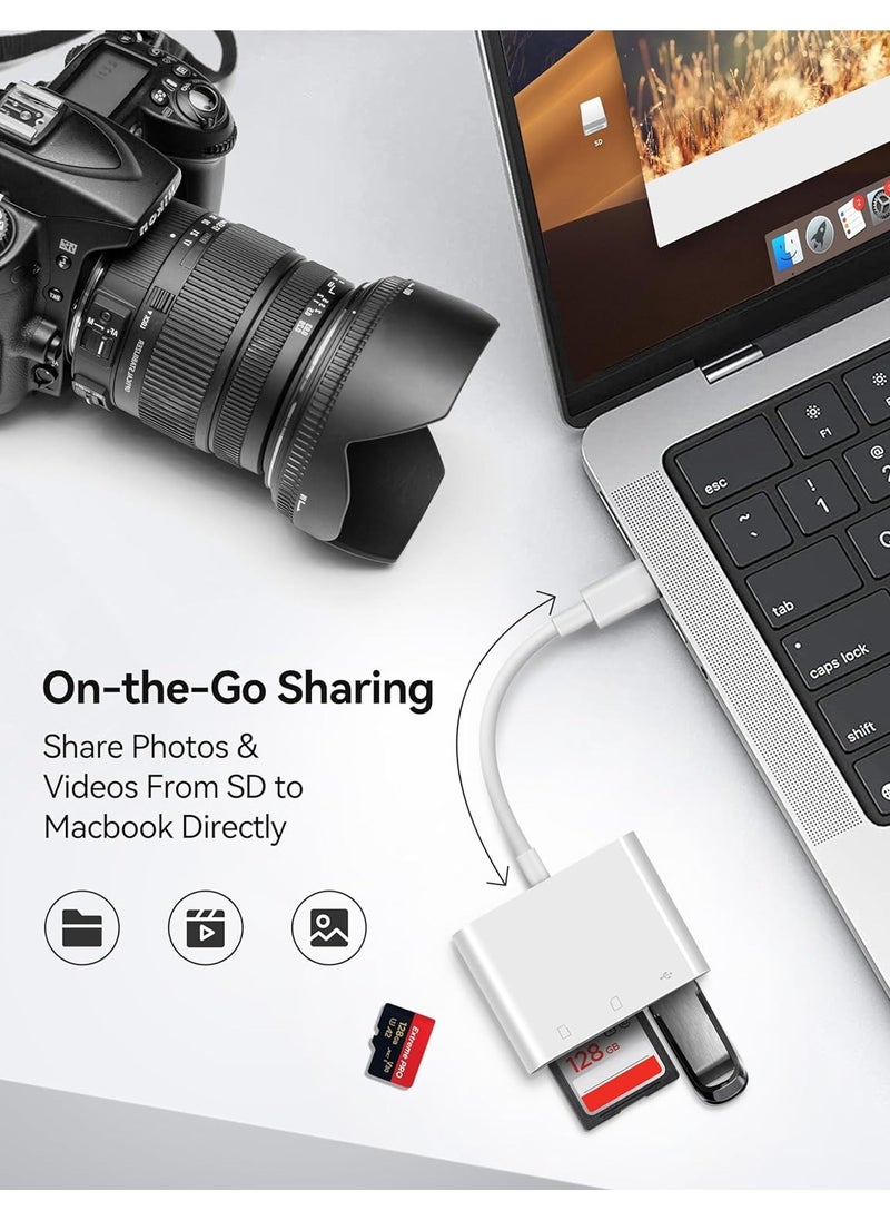 فلوينغ قارئ بطاقات USB C SD متعدد الوظائف 3 في 1، قارئ بطاقات من النوع C لجهاز USB C، محول بطاقة TF يدعم القراءة والكتابة المزدوجة (أبيض 3.0)  - Image 5