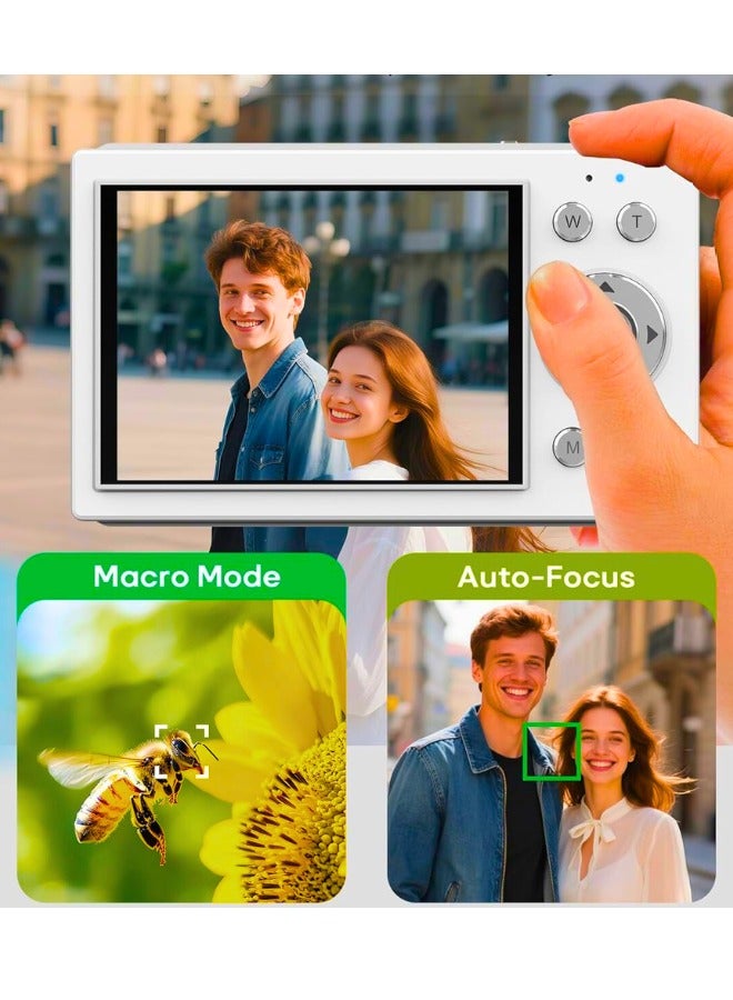 Chase Up Digital Camera 4K with 64MP & 16X Optical Zoom - Autofocus Vlogging Camera with Anti-Shake, 64GB SD Card Included | Compact Travel Camera for YouTube Beginners, Teens & Adults (White) - Image 3