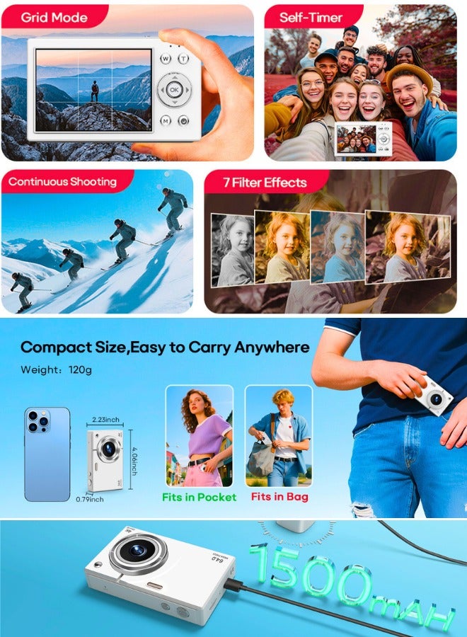 Chase Up Digital Camera 4K with 64MP & 16X Optical Zoom - Autofocus Vlogging Camera with Anti-Shake, 64GB SD Card Included | Compact Travel Camera for YouTube Beginners, Teens & Adults (White) - Image 2