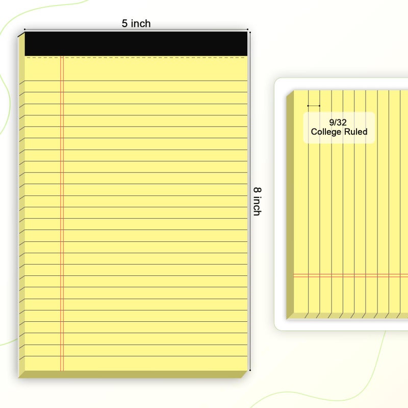 AILZFEI 6pcs Small Note Pad 5x8 College Ruled Legal Pads Paper Notepads 6 Pack Study Back Writing Pads 5 x 8 Legal Pads Perforated Narrow Ruled Pads of Paper Yellow - Image 2