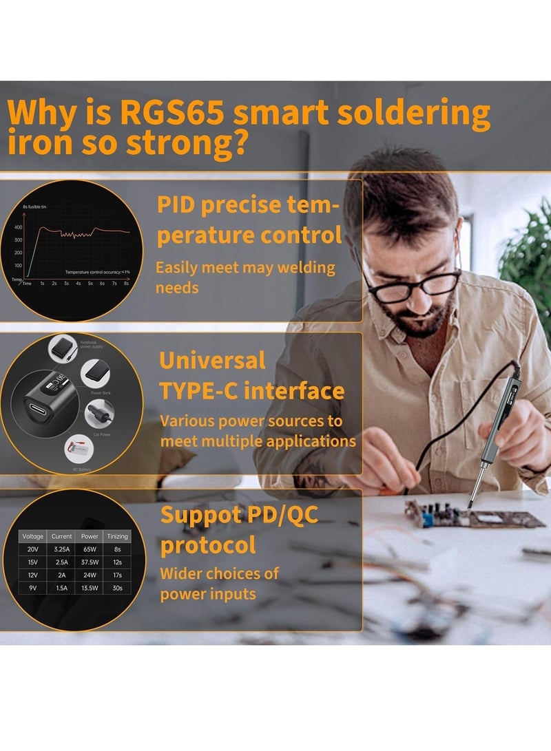 Soldering Iron Kit - Temperature Adjustable Electric Solder Iron Gun Welding Set, Portable Soldering Iron, Fast Heating, Digital OLED Screen Display, Auto Sleep (2 types of replacement welding tips) - Image 5
