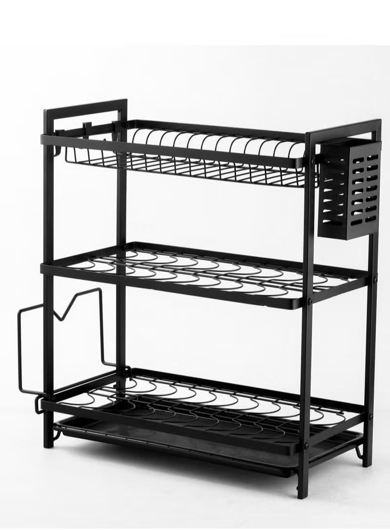EXCLIFE Kitchen dish drain rack three-layer bowl and chopstick storage rack cutlery rack drain basket - Image 1