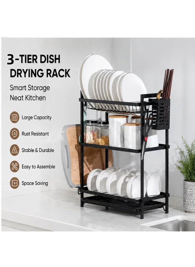 EXCLIFE Kitchen dish drain rack three-layer bowl and chopstick storage rack cutlery rack drain basket - Image 2