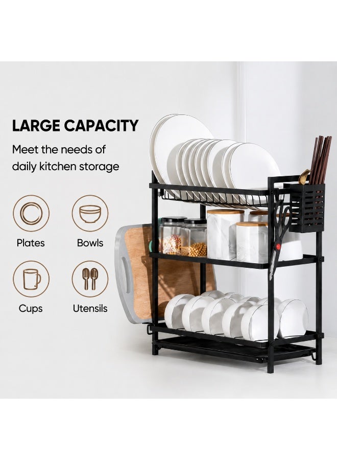 EXCLIFE Kitchen dish drain rack three-layer bowl and chopstick storage rack cutlery rack drain basket - Image 3
