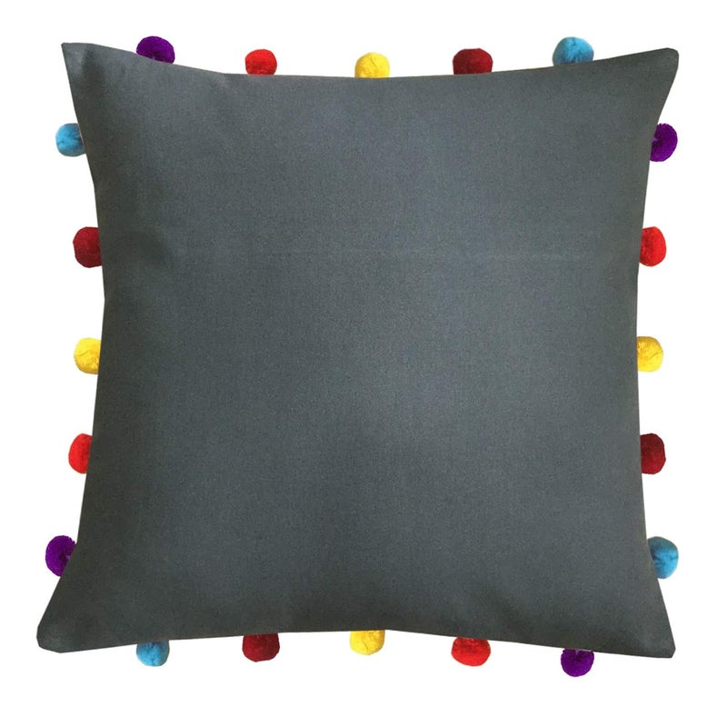 Lushomes Cushion Cover 16x16 Boho Cushion Covers Sofa Pillow Cover Cushion Covers with Tassels Cushion Cover with pom pom 16x16 Inches Set of 5 Grey - Image 2