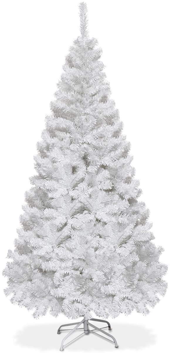 Goplus 5ft Artificial Christmas Tree Xmas Pine Tree with Solid Metal Legs Perfect for Indoor and Outdoor Holiday Decoration White