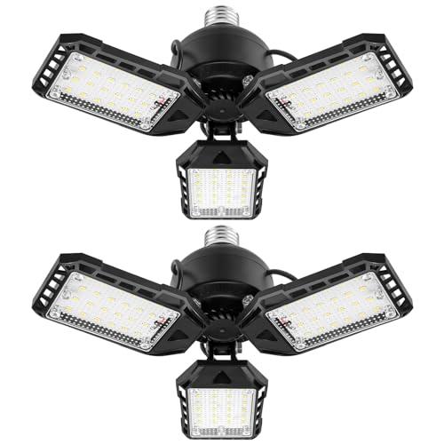 Aoretic LED Garage Lights Bulb 2 Pack 80W 8000LM 6500K Led Shop Light with 3 Deformable Panels Basement Barn Light Garage Ceiling Lights E26E27 for Garage Warehouse Shop Basement