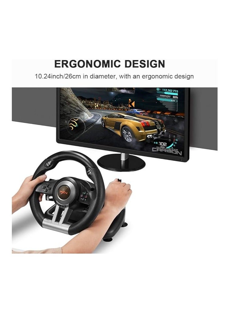 بي اكس ان PXN V3 PRO Racing Wheel B-V3PRO-V06-2401 – Gaming Steering Wheel with Pedals, 180° Rotation, Dual Vibration & Ergonomic Design for PC, PS4, Xbox & Switch (Black) - Image 2
