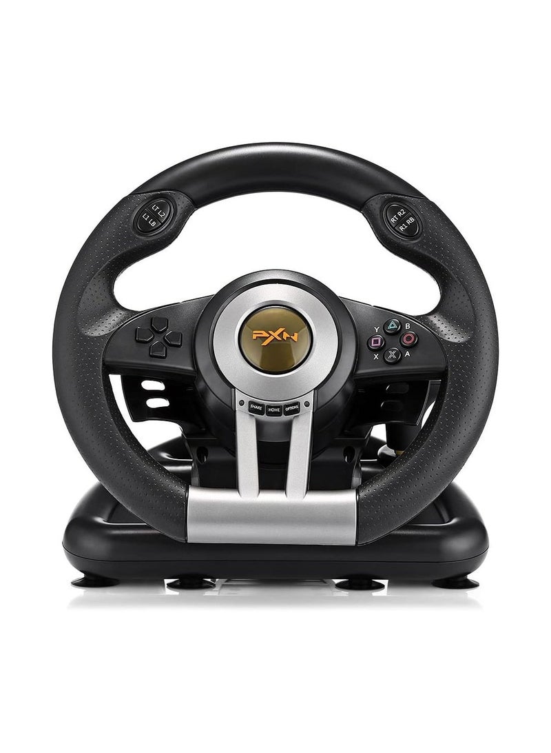 بي اكس ان PXN V3 PRO Racing Wheel B-V3PRO-V06-2401 – Gaming Steering Wheel with Pedals, 180° Rotation, Dual Vibration & Ergonomic Design for PC, PS4, Xbox & Switch (Black) - Image 1
