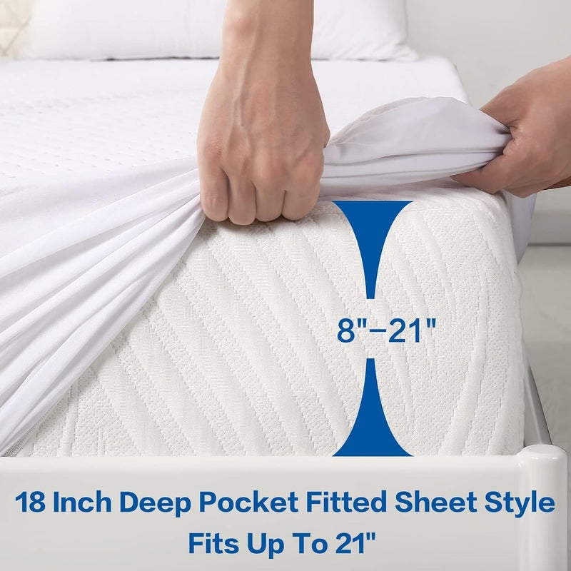 MERITLIFE Premium 100% Waterproof Queen Mattress Protector,4D Air Cooling 300GSM Queen Size Mattress Pad Cover,Breathable All-Round 360° Bed Mattress Topper Protection Noiseless Vinyl Free (White,Queen) - Image 4