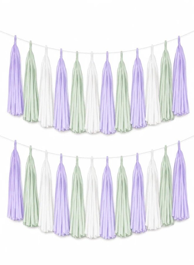 Capesaro Dusty Sage Green Purple Lavender Party Decorations Paper Tassel Garland Banner Streamers Wildflower Fairy Birthday Baby Shower Wedding Bachelorette Tea Party Nursery Wall Hanging Décor - Image 1