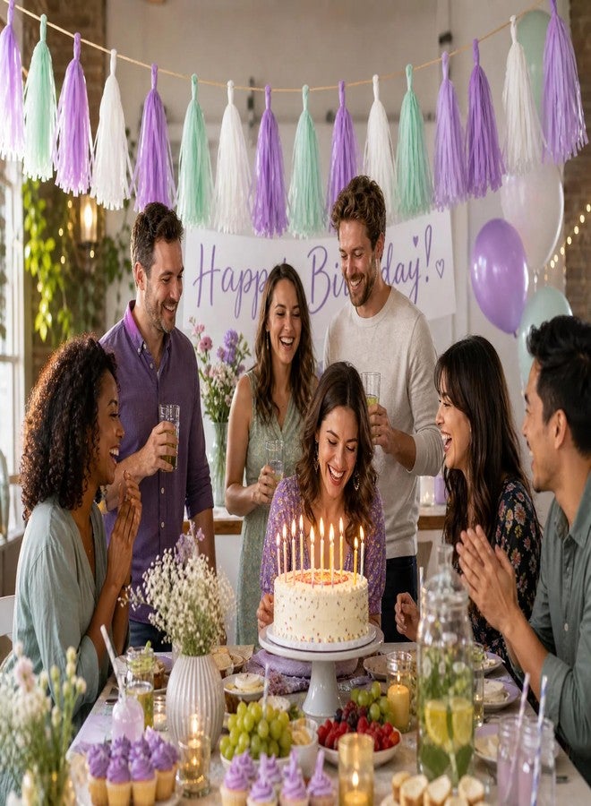 Capesaro Dusty Sage Green Purple Lavender Party Decorations Paper Tassel Garland Banner Streamers Wildflower Fairy Birthday Baby Shower Wedding Bachelorette Tea Party Nursery Wall Hanging Décor - Image 4