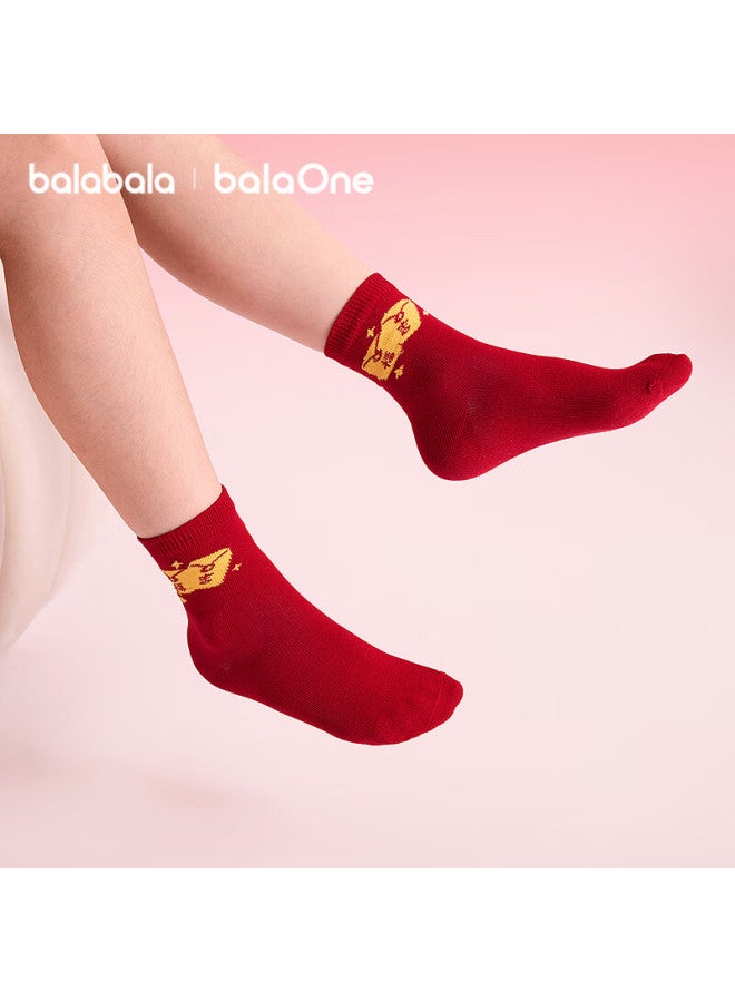 Balabala Kids Socks Spring Autumn Boys Girls Cotton Jacquard Short Socks New Year Edition 5 Pairs Red Skin-friendly - Image 2