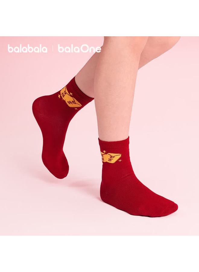 Balabala Kids Socks Spring Autumn Boys Girls Cotton Jacquard Short Socks New Year Edition 5 Pairs Red Skin-friendly - Image 1