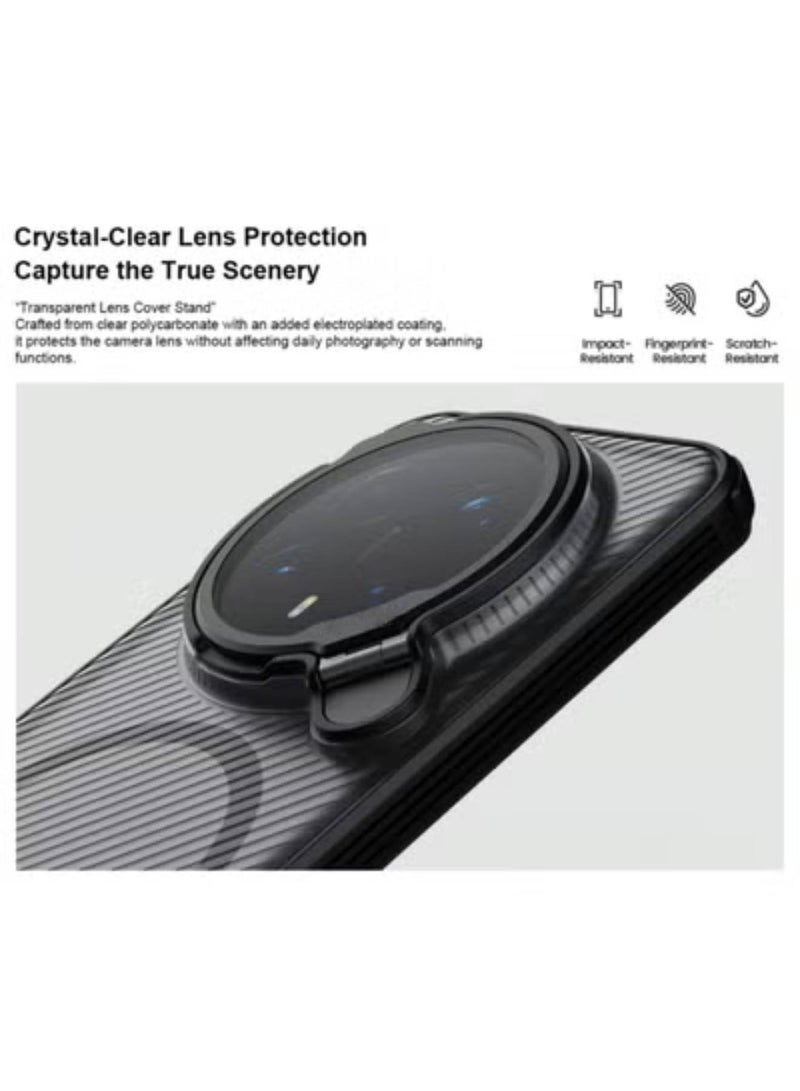 أداندو جراب Honor Magic 8 Pro، واقي عدسة الكاميرا، حامل قابل للطي، إطار TPU، غطاء خلفي من البولي كربونات، متوافق مع زوايا MagSafe، مقاوم للصدمات (أسود) - Image 4