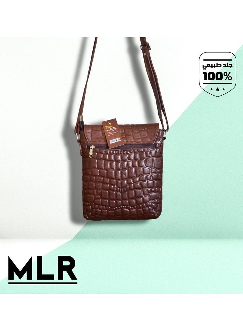 MLR Crossbody bag ribbed natural lamb leather brown color - Image 5