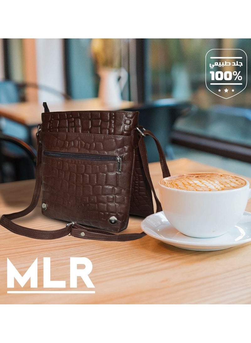 MLR Crossbody bag ribbed natural lamb leather brown color - Image 1