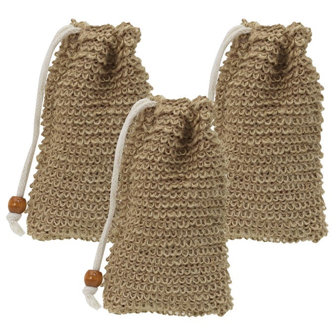 3PCS SOAP BAG NET POUCH SAVER POCKET SOAP LIFTING PADS NATURAL SISAL JUTE FOAMING MESH BODY SCRUBBER BATH EXFOLIATOR EXFOLIATING DRYING SOAP HOLDER FOR SHOWER GIFT DIY CRAFT 9X14CM BROWN