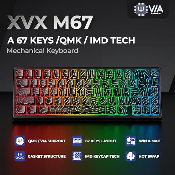 rayihni XVX M67 60% KEYBOARD WITH IMD KEYCAPS, QMK/VIA TOPOGRAPHIC GAMING KEYBOARD, WIRED MECHANICAL KEY BOARD, RGB CUSTOM GASKET HOT SWAPPABLE, FOR WINDOWS & MAC, INTERSTELLAR BLACK - Image 3