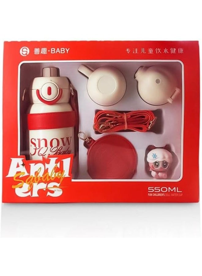 زجاجة مياه ستانلس ستيل حرارية 3 في 1 متعددة الاستخدامات مع 3 فوهات مختلفة + كوب شرب مدمج + حزام حمل + محفظة جلدية | ترمس قهوة وشاي يحافظ على الحرارة والبرودة للسفر والعمل والجيم - Image 2