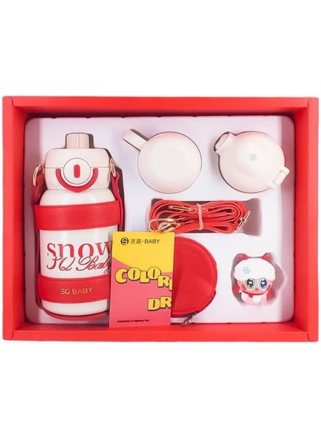 زجاجة مياه ستانلس ستيل حرارية 3 في 1 متعددة الاستخدامات مع 3 فوهات مختلفة + كوب شرب مدمج + حزام حمل + محفظة جلدية | ترمس قهوة وشاي يحافظ على الحرارة والبرودة للسفر والعمل والجيم - Image 3