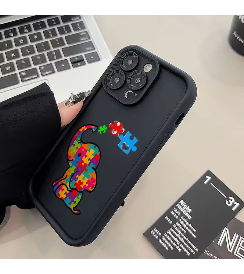 Black Elephant Jigsaw Phone Case for iPhone 11 Pro Max Design Puzzle Pattern - Image 4