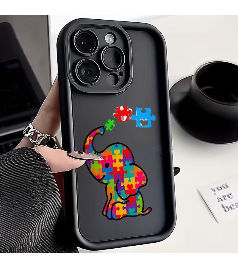 Black Elephant Jigsaw Phone Case for iPhone 11 Pro Max Design Puzzle Pattern - Image 3