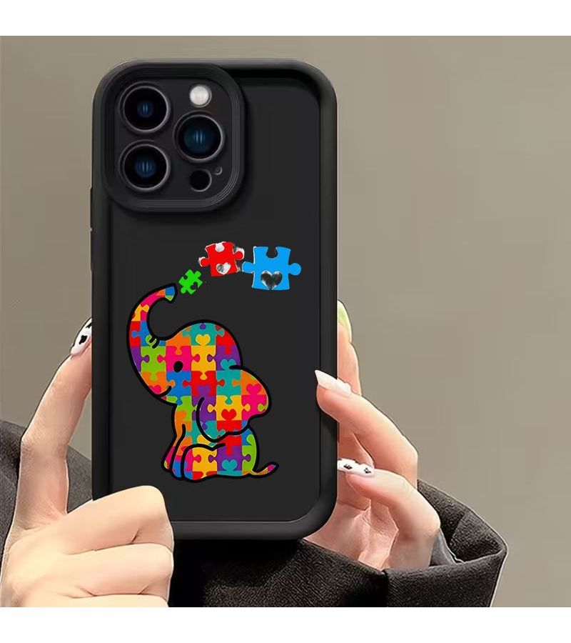 Black Elephant Jigsaw Phone Case for iPhone 11 Pro Max Design Puzzle Pattern - Image 2