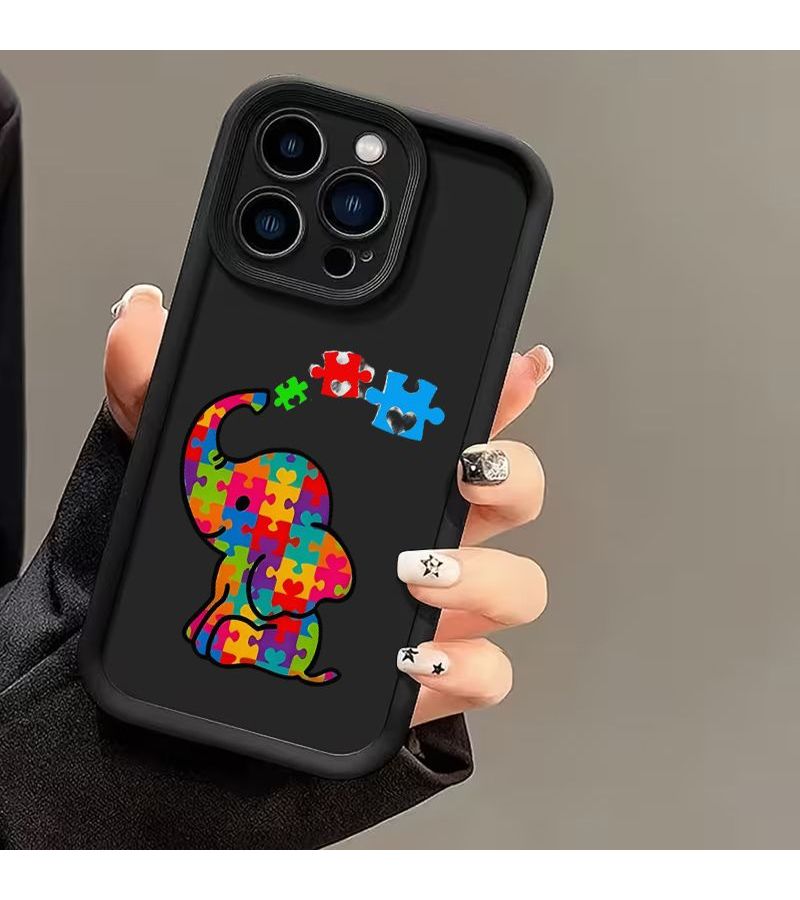 Black Elephant Jigsaw Phone Case for iPhone 11 Pro Max Design Puzzle Pattern - Image 1