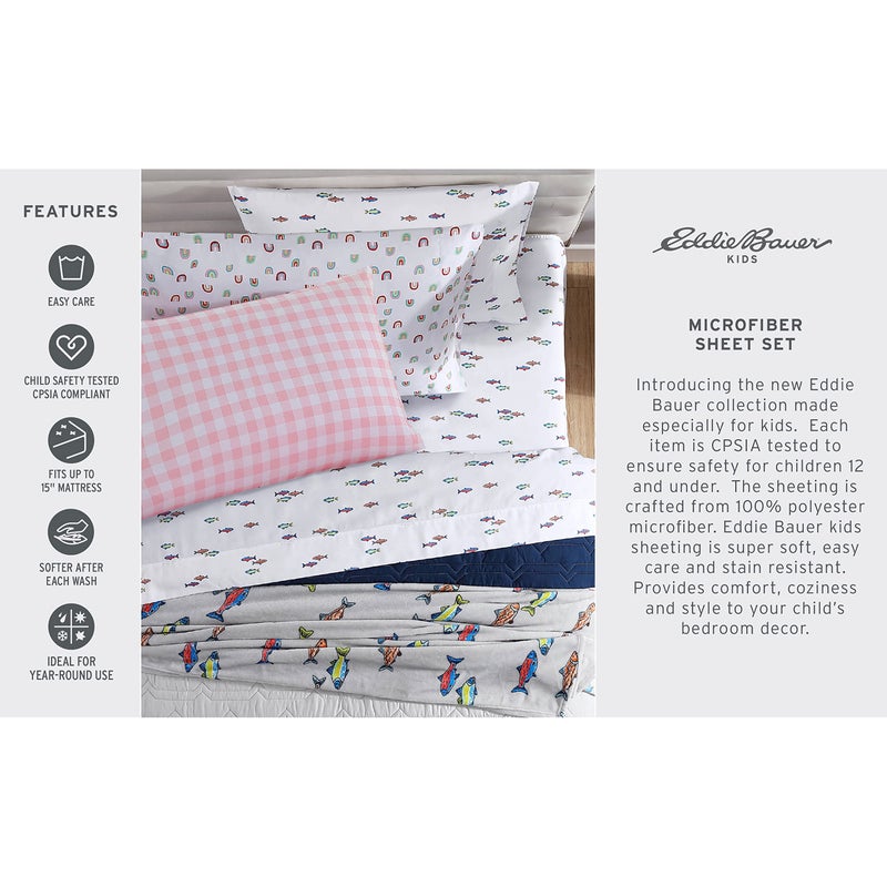 Eddie Bauer Eddie Bauer Kids - Queen Sheets  Stain Resistant Kids Bedding  Ideal for Toddler Bedding Set (Spring Water Tie Dye Grey  Queen)  - Image 4