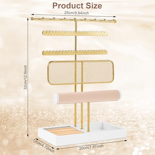 Dntorx 3 Tier Jewelry Stand Holder Organizer, Jewelry Holder Storage Display T Bar Beige Velvet Bracelet Holder Jewelry Tower for Necklace, Earrings, Bracelet, Rings, Watches - Image 2