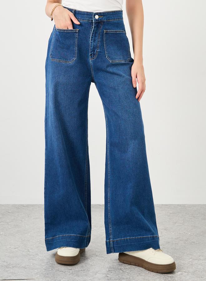 ستايلي جينز واسع الساق بخصر متوسط وجيب مرقع - Image 2