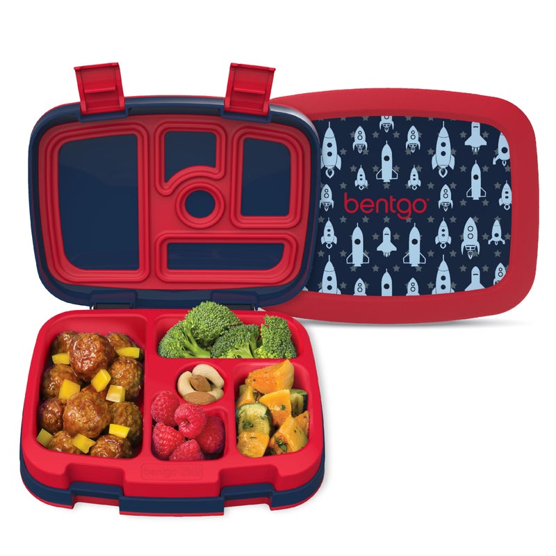 Bentgo Kids Prints Leak-Proof, 5-Compartment Bento-Style Kids Lunch Box - Ideal Portion Sizes for Ages 3-7, Durable, Drop-Proof, Dishwasher Safe, & PFAS & BPA-Free Materials (Rocket) - Image 1