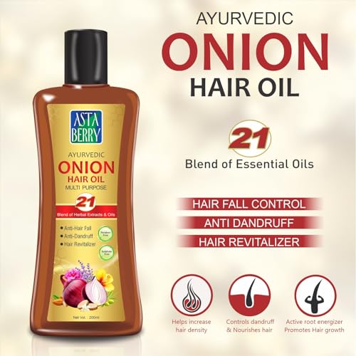 ASTABERRY Onion Hair Oil For Hair Growth 200ml -Anti Revitalizer & Anti Hairfall | Goodness of 21 Herbal Extract & Essentials Oils | Energizes hair roots | Anti-dandruff properties - Image 2