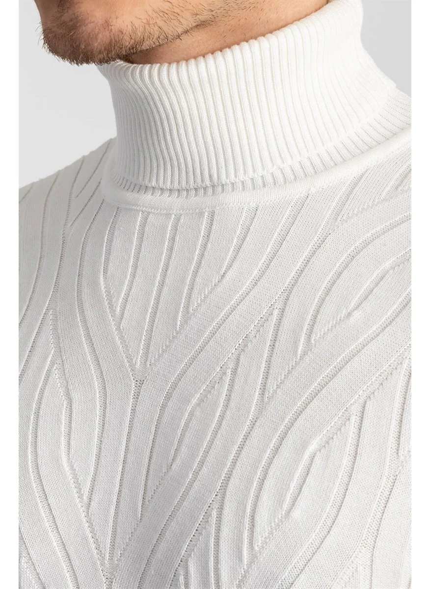 Tudors Slim Fit Narrow Cut Full Turtleneck Hair Knitted Patterned Men's Sweater
