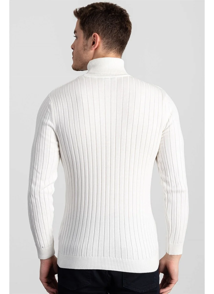 Tudors Slim Fit Narrow Cut Full Turtleneck Hair Knitted Patterned Men's Sweater