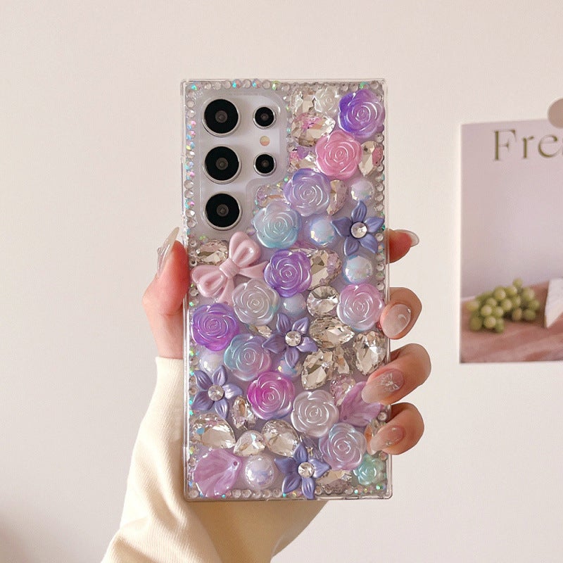 Rhinestone Bow Flower Phone Case for Samsung Galaxy S25 S24 Ultra A15 Note20, Soft Edge Hard Acrylic Protective Cover - Image 4