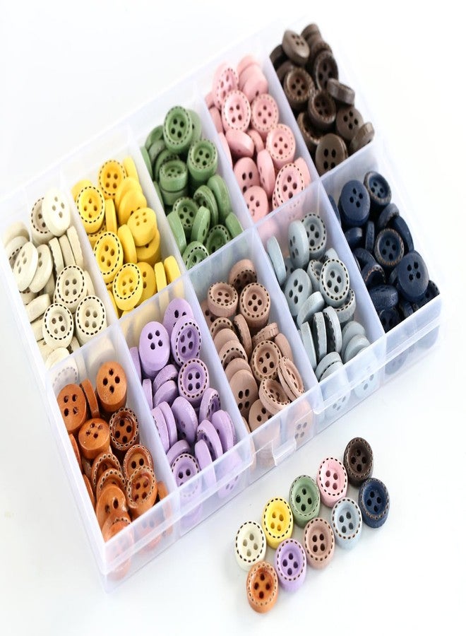 GANSSIA 300PCS 10mm(0.4 Inch) Tiny Size Assorted 10 Colors Wooden Buttons with Box 4 Holes Wood Button for Shirts Pants Sewing Decoration DIY Crafts Scrapbooking Each Color 30pcs - Image 1