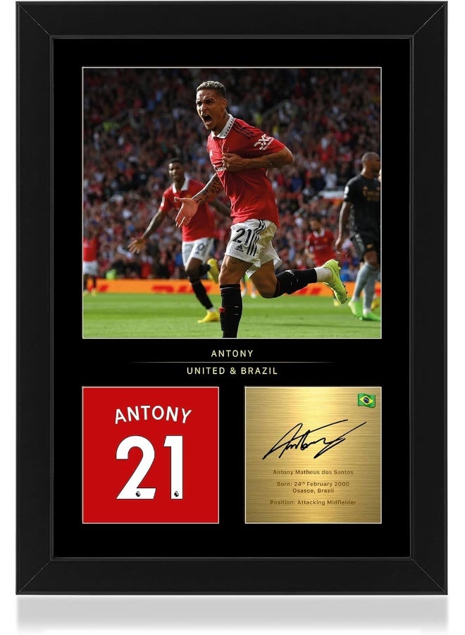 Win FC Antony Signed A4 Framed Photo Display - Reproduced Digital Signature - Gift For United Fans - Image 1