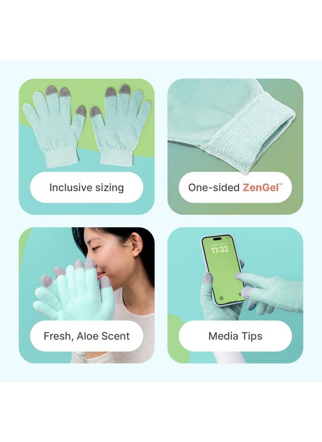 Zentoes ZenToes Moisturizing Gloves for Dry Hands and Eczema, Gel Infused with Jojoba Seed Oil, Olive Oil and Vitamin E, Overnight Hand Moisturizer (OSFM, Fuzzy Mint Green with Media Tips)  - Image 3