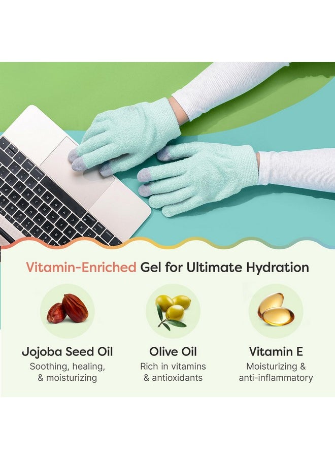 Zentoes ZenToes Moisturizing Gloves for Dry Hands and Eczema, Gel Infused with Jojoba Seed Oil, Olive Oil and Vitamin E, Overnight Hand Moisturizer (OSFM, Fuzzy Mint Green with Media Tips)  - Image 4